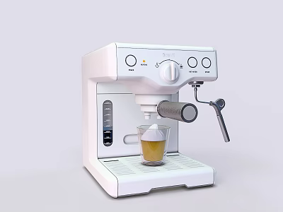 White Espresso Machine Kitchen Appliance With Glass Cup Yellow Coffee Control Panel And Lever 3d model