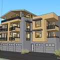 Modern Multi story Residential Building With Brown And Gray Exterior Balconies Garage Doors And Trees