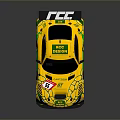 Yellow Racing Car With Green Graphics Rear Wing And Number 63
