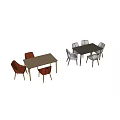 Modern Home Dining Table Set With Gray And Orange Upholstered Chairs 3d model