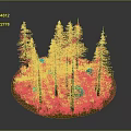 Pine Forest Scene With Circular Grassy Area And Small Flowers