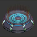 Futuristic Circular Glowing Device With Blue Light And Metallic Base Structure