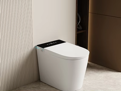 Modern White Smart Toilet Design With Black Panel In Bathroom Striped Wall Interior 3d model