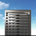 Modern Residential Building With Multiple Balconies Neatly Arranged Windows Light Colored Facade Against Blue Sky