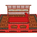 Traditional Red Ornate Carved Desk With Intricate Patterns On Decorative Platform 3d model