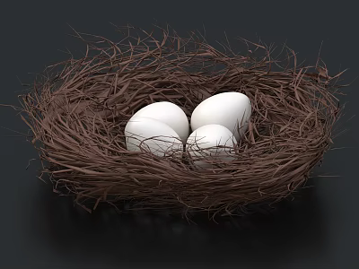 Decorative Nest Ornament Set With White Eggs And Twig Structure Design 3d model