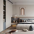 Modern Bedroom Interior With Bed Desk Toys Wardrobe Rug And Decorative Painting