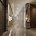 Luxury Modern Restaurant Corridor Design With Marble Flooring And Natural Stone Accents And Warm Lighting