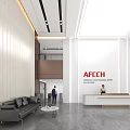 Elegant Modern Reception Lobby With Front Desk Sofa And AFCH Logo 3d model
