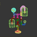 Industrial Style Decorative Device With Metal Pipes Pressure Gauges And Cage Lights