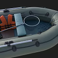 Gray Inflatable Motor Boat As Water Transport With Seats And Orange Cushions