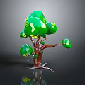 Decorative Green Tree Sculpture With Round Leaves And Yellow Spiral Patterns