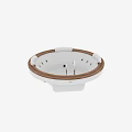 Elegant Modern Round Bathtub With Wooden Frame And White Interior Design