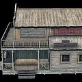 Vintage Western Style Wooden Two Story Bed and Breakfast Building With Balcony And Signboards