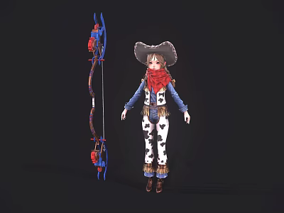 Game Movie Character Wearing Cowboy Hat Red Scarf Blue Sleeves Spotted Pants With Blue Bow 3d model