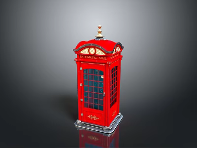 Red Decorative Telephone Booth With Glass Panels And Stable Base For Living Supplies 3d model