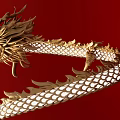 Beautiful Golden Reptile With Long Winding Scaled Body On Red Background