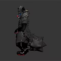 Gray Fluffy Animal with Blue Eyes Wearing Shorts Black Paws and Red Soles