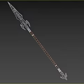 Medieval Spear Weapon With Metal Head Wooden Shaft And Blue Accents
