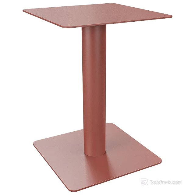 Modern Red Metal Side Table With Square Base And Cylindrical Column 3d model