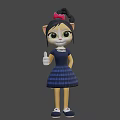 Cartoon Cat Character With Black Hair Red Bow Blue Plaid Dress And White Object
