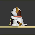 White Cat With Orange Ears Red Collar Yellow Bell And Red Scroll On Yellow Base