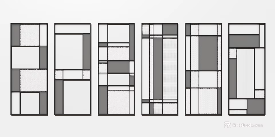 Modern Geometric Room Dividers With Black And White Panel Structures 3d model 