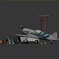Collection of Model Toys Featuring White Blue Airplane Orange Vehicle And Red Tower