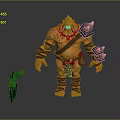 Male Warrior Character With Orange Skin Tusks Muscular Build And Battle Axe