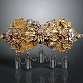 Ornate Gold Floral Hair Accessory With Crystal Tassels And Decorative Gems