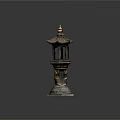 Traditional Lantern Shaped Decorative Ornament Set with Pagoda Roof and Carved Base for Home Decor