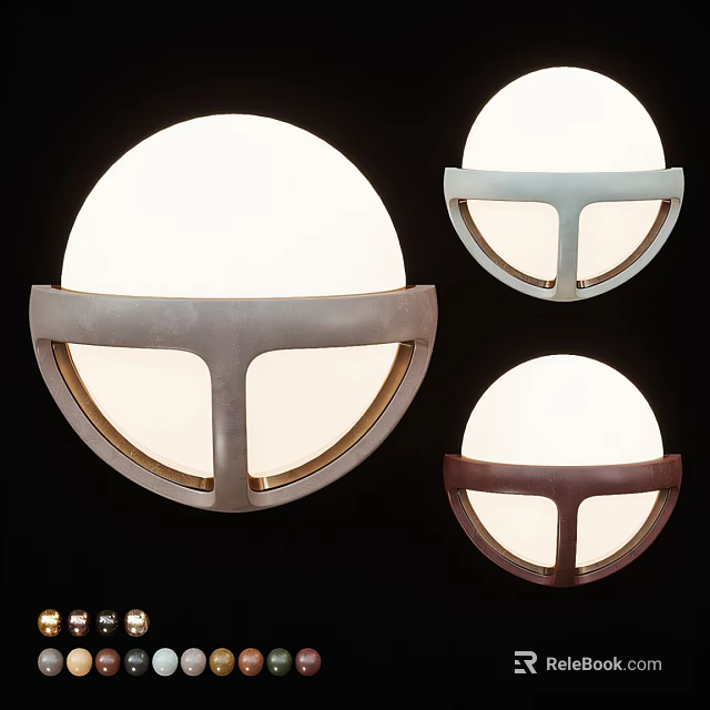 Modern Wall Lamps With Round Globe Shades And Three Color Metal Brackets 3d model 