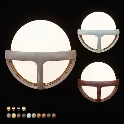 Modern Wall Lamps With Round Globe Shades And Three Color Metal Brackets 3d model