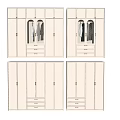 Modern Beige Wardrobe With Glass Doors Drawers And Gold Handles Design