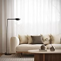 Modern Minimalist Sofa And Coffee Table Set With Beige Cushions Floor Lamp And Curtains