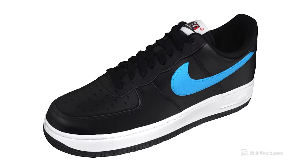 Nike Air Force 1 Black Sneakers With Blue Swoosh Logo And White Sole 3d model 