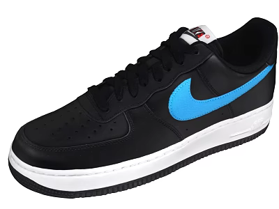Nike Air Force 1 Black Sneakers With Blue Swoosh Logo And White Sole 3d model