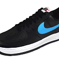 Nike Air Force 1 Black Sneakers With Blue Swoosh Logo And White Sole