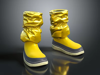 Yellow Boots With Gold Ruffled Upper And Gray Soles Stylish Design For Fashion 3d model