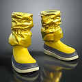 Yellow Boots With Gold Ruffled Upper And Gray Soles Stylish Design For Fashion