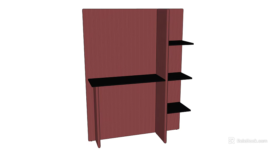 Red Frame Open Shelving Unit With Black Shelves And Multiple Layers 3d model 
