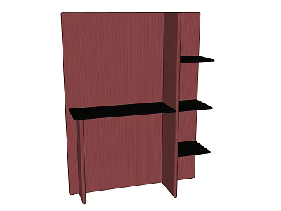 Red Frame Open Shelving Unit With Black Shelves And Multiple Layers 3d model