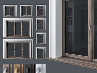 Various Casement Window Styles With Wooden Frames And Glass Panels 3d model