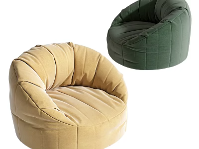 Cozy Beige and Green Bean Bag Chairs with Soft Fabric for Modern Living Space 3d model