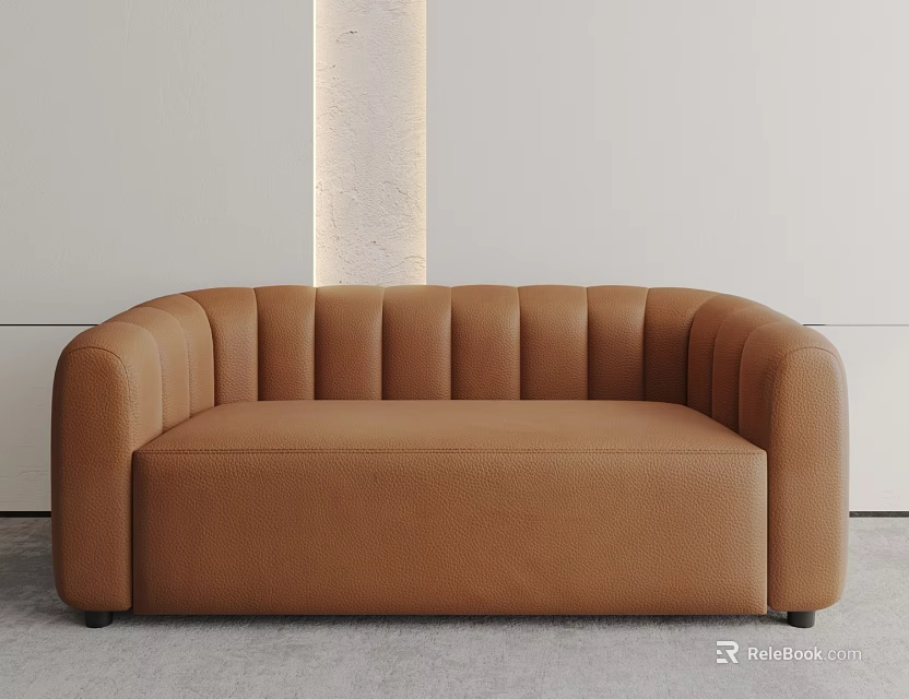 Modern Brown Leather Sectional Sofa with Curved Tufted Backrest in Minimalist Setting 3d model