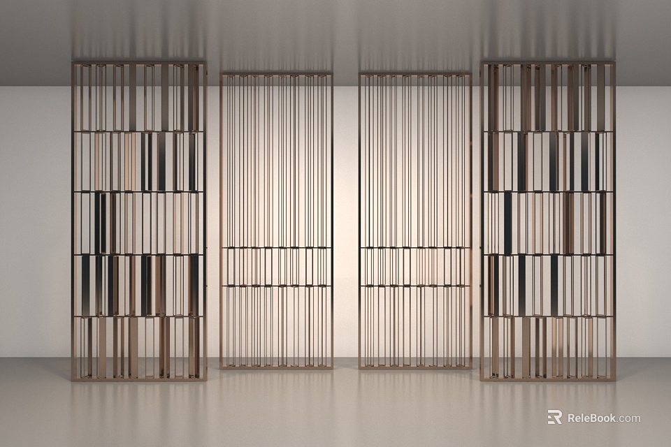 Modern Wooden Screens In Minimalist Interior Space 3d model 
