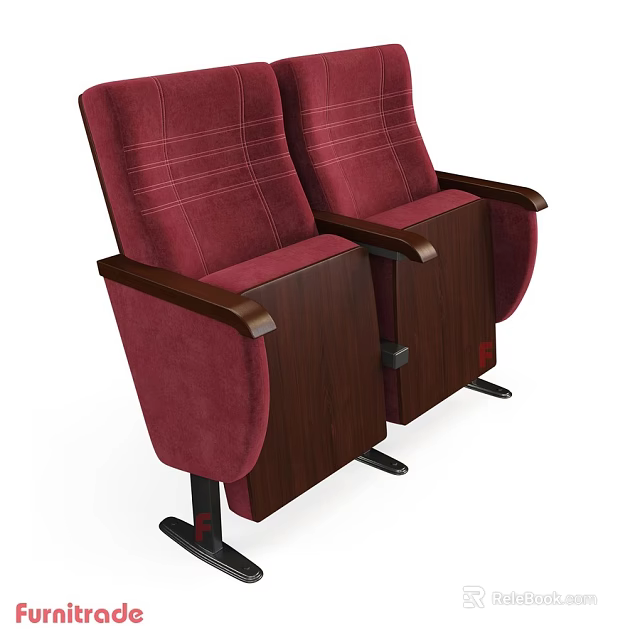 Red Upholstered Leisure Chairs with Wooden Armrests and Sturdy Legs 3d model 