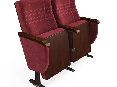 Red Upholstered Leisure Chairs with Wooden Armrests and Sturdy Legs 3d model