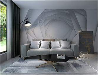 Modern Double Sofa Simple Wallpaper Decorative Painting Sofa Carpet 3d model