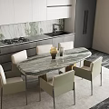 Modern Kitchen Dining Area With Elegant Marble Table And Light Green Chairs 3d model